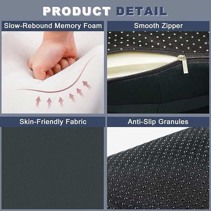 Memory Foam Ergonomic Wedge Pillow, Prone Pillow for Sleeping, Reading Pillow for Bed, Ergonomic Support for Back Pain & Sitting Up, Ideal for Massage, with Removable Cover