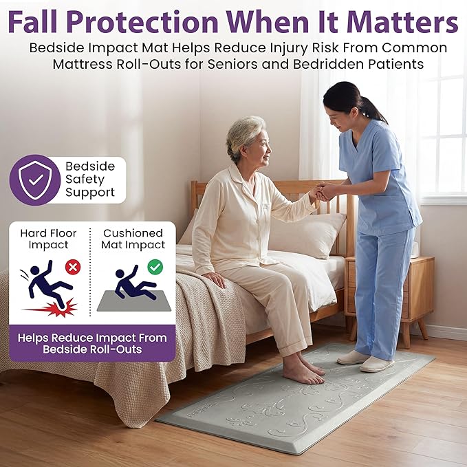 ProHeal Fall Mat for Elderly - Non-Slip Floor Mat for Seniors - Bedside Safety Fall Prevention - Elegantly Designed Grey Bedside Pads for Elderly - 70" x 24" x 0.7"