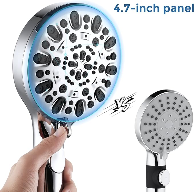 Iopsk Shower Head with Handheld 7 Spray Combo,Hand Held Showerhead with On/Off Switch,High Pressure Detachable Shower Heads with 60" Long Hose (Chrome)
