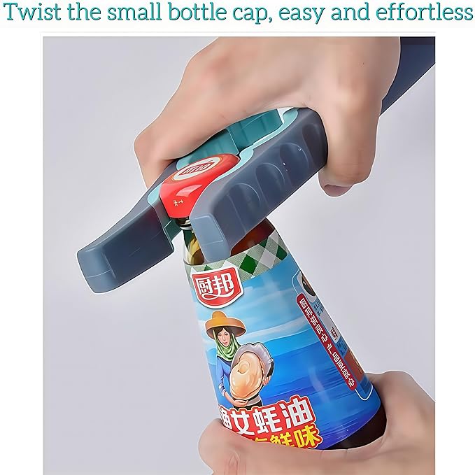 5-in-1 Jar Opener for Seniors, Weak Hands & Arthritis – Non-Slip Silicone Gripper Pad, Easy-Grip Bottle & Can Lid Opener Set, Grey and Blue
