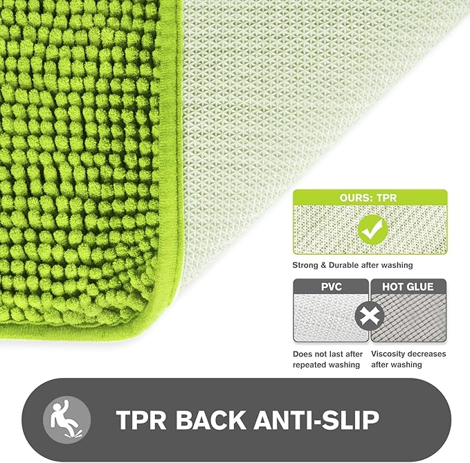 Lime Green Bathroom Rugs – Absorbent and Washable Bath Mat, Non-Slip, Thick Soft Chenille Bath Rugs for Bathroom Floor, Shower, Sink - 24" x 36"