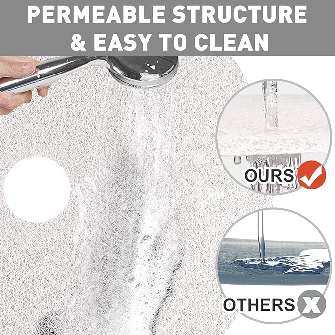Shower Mat Non Slip: 24 Inch Diameter Large Round Shower Mats with Drain Hole in Middle - Soft Loofah Great Drainage Shower Stall Matt for Inside Shower