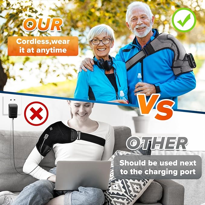 Shoulder Heating Pad with Massage, Cordless Heated Shoulder Wrap for Pain Relief, Deep Tissue Shoulder Massager for Rotator Cuff & Shoulder Brace Support