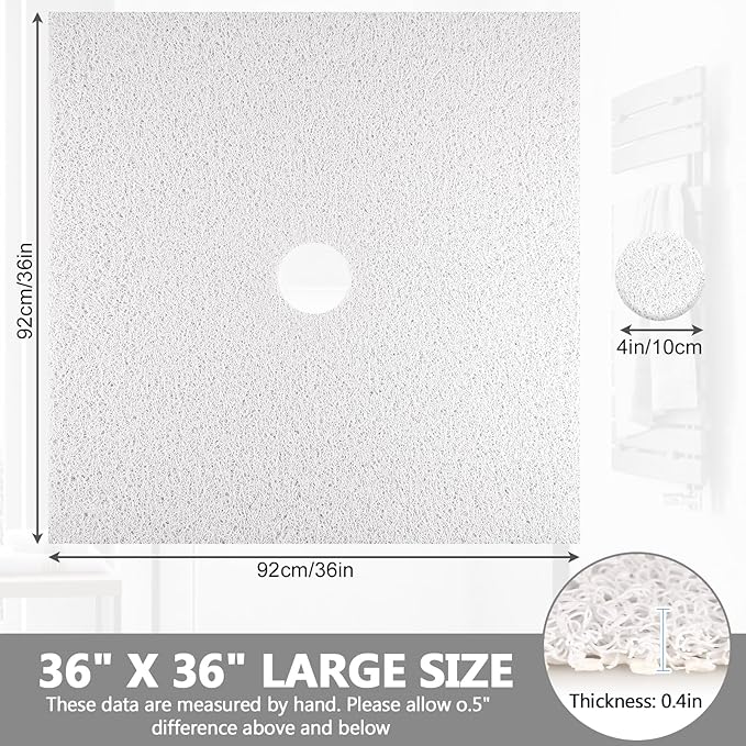 Square Shower Mat Non Slip: 36 x 36 Inch Extra Large Loofah Shower Mats for Inside Shower - Anti Slip Shower Stall Matt with Drain Hole in Middle