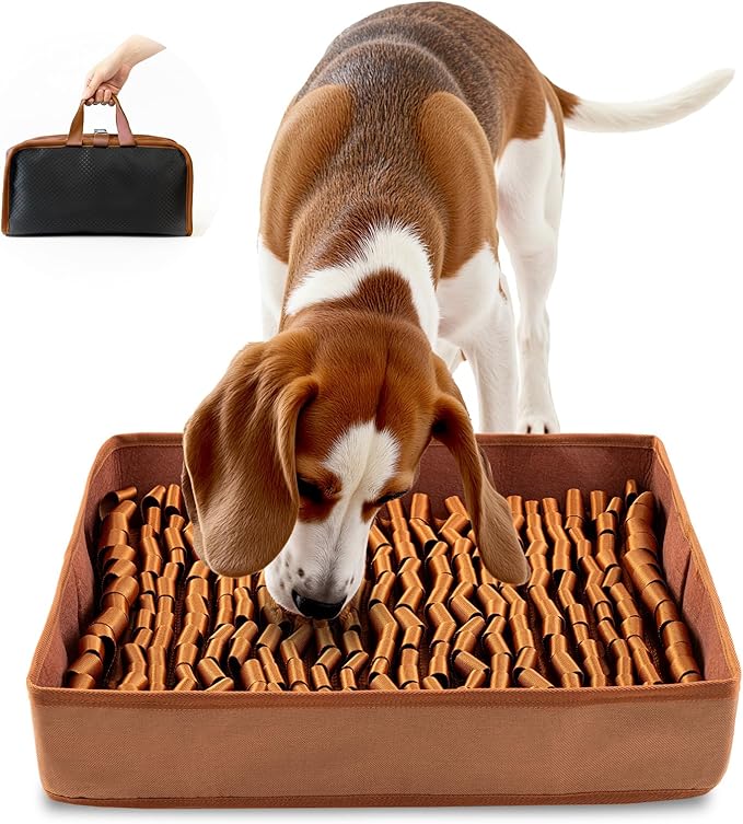 FunFurry Snuffle Mat for Dogs, Dog Puzzle Mat, Interactive Dog Toys for Enrichment,Sniff Mats with Non-Slip Backing,Portable Design Easy to Store (Brown, 14" X 12"-Portable)