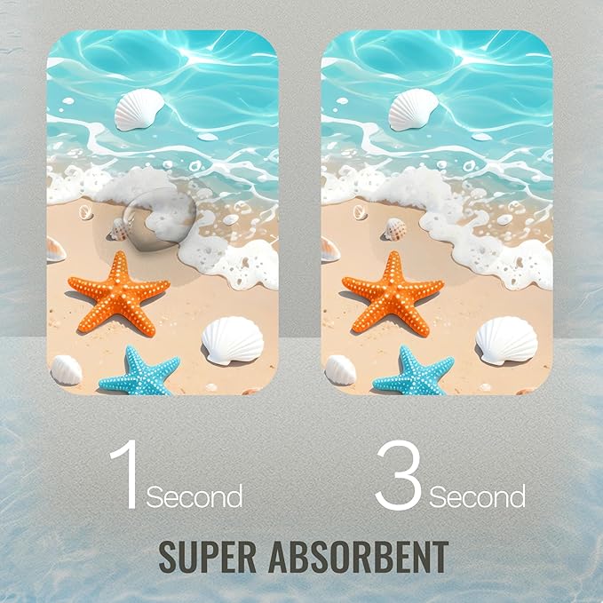 Quick Dry Bath Mat for Bathroom,Super Absorbent Beach Seashell Bath Rug Non-Slip Rubber Backing,Machine Washable Bathroom Floor Mat for Shower, Tub, Sink Area Ocean Blue 16x24