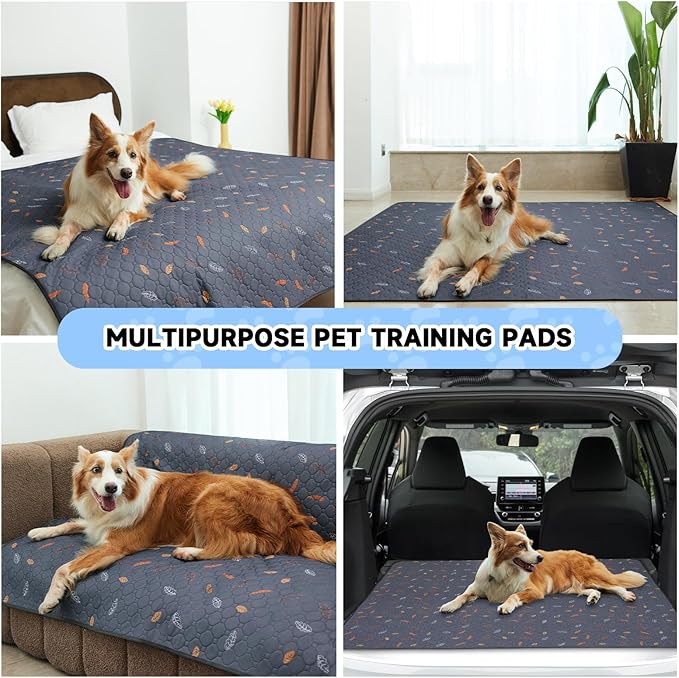 Sunheir Washable Pee Pads for Dogs 2-Pack Reusable Puppy Pads Pet Training Pads, Waterproof Dog Pee Pads for Crate, Whelping Pad, Non-Slip Protects Against Urine Leakage (Leaves - Deep Grey, 31x36)
