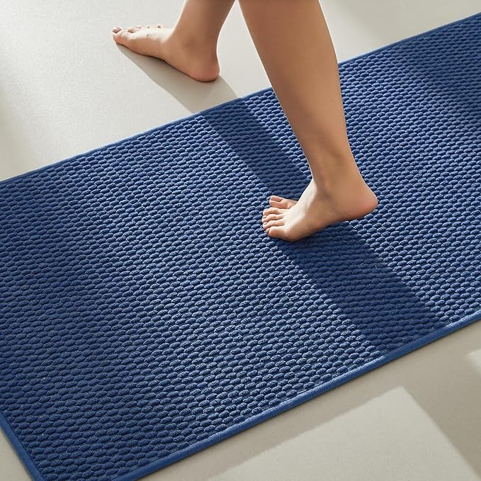 TYUU Bathroom Runner Rug, Long Bath Mat Washable Thin Quick Dry Low Pile Bathroom Runner Rugs 24 x 60 Non Slip, Navy Blue 24"x60"