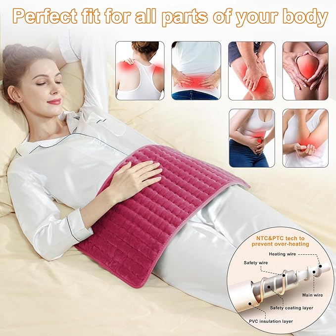 Deepsoon Heating Pad,Electric Heating Pads for Back,Neck,Moist Heating Pad for Abdomen Shoulder Knee Legs,Dry/Moist Heat&Auto Shut Off,Mother's Day Birthday for Men and Women,Burgundy,24x12 Inch
