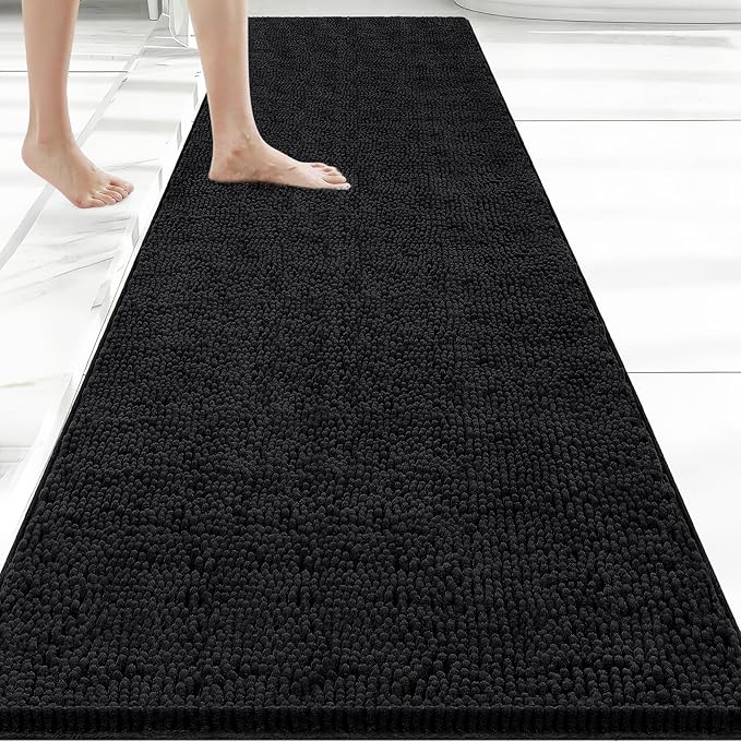 Bcoimo 70x24 Chenille Bath Mat – Non-Slip with Backing Bath Rug Ultra-Absorbent and Machine Washable Bathroom Mat Quick-Dry Design. Ideal for Bathroom Shower and Tub Areas