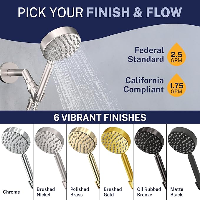 HammerHead Showers® Solid Metal Handheld Shower Head with Hose and Brass Holder - BRUSHED NICKEL - 2.5 GPM High Pressure Shower Heads with Adjustable Shower Wand Bracket - 6ft Flexible Extension