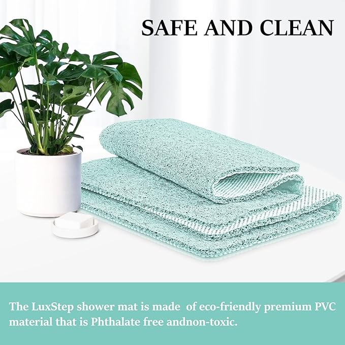 LuxStep Shower Mat Bathtub Mat,24x32 inch, Non-Slip Bath Mat with Drain, Quick Drying PVC Loofah Bathmat for Tub,Shower,Bathroom (Phthalate Free,Green)