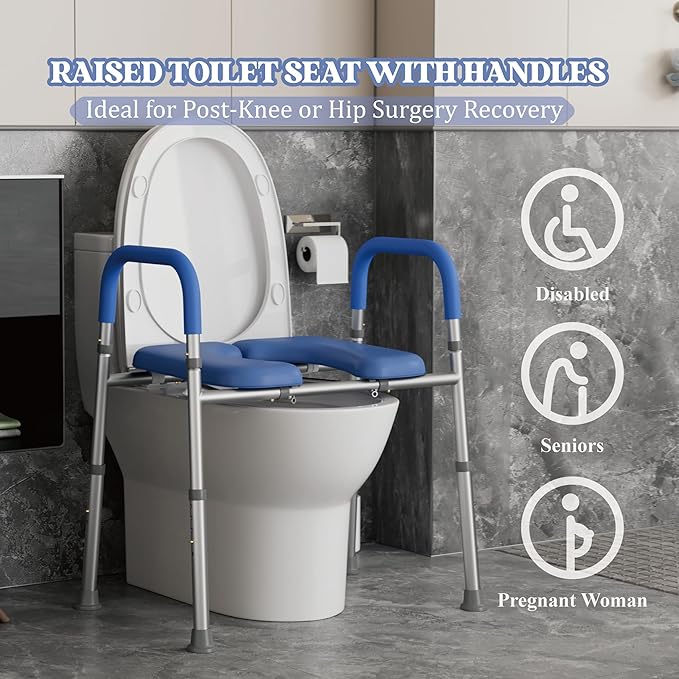 Raised Toilet Seat with Handles for Elderly Toilet Seat Riser for Senior Handicap Toilet Seat Riser with Bars, Adjustable Height Raised Toilet Chair for Elderly and Disabled, 400 Lbs