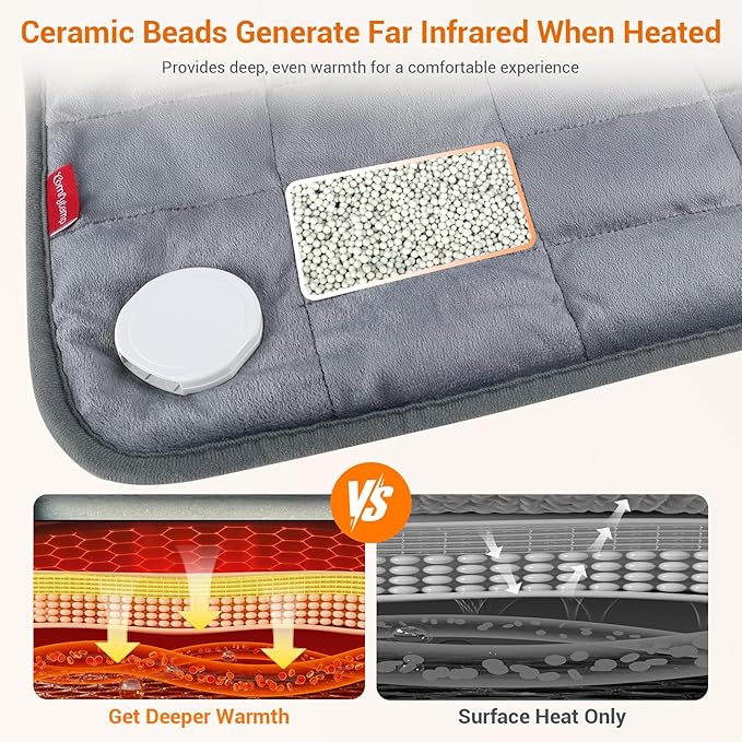 Comfytemp Weighted Large Heating Pad 17"×33" for Back & Period, FSA Eligible Far Infrared Electric Heat Pad, Mothers Day Gifts for Mom Women, HSA King Size Heated Pad with Evenly Filling Ceramic Bead