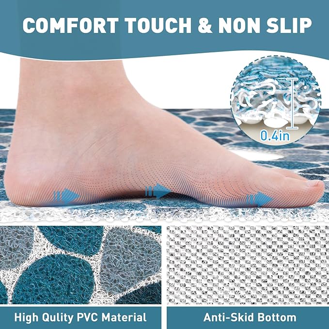 Square Shower Mat Non Slip: 27 x 27 Inch Large Shower Mats with Drain Hole in Middle - PVC Loofah Anti Slip Shower Floor Matt for Inside Shower