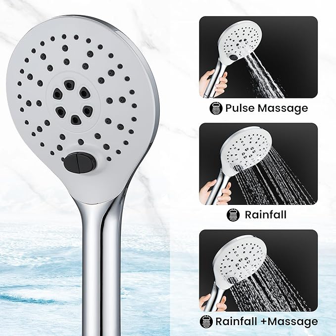 KPW Handheld Shower Head with 59" Hose Chrome Detachable Shower Head Adjustable Bracket High Pressure Handheld Shower Head RV Shower Head