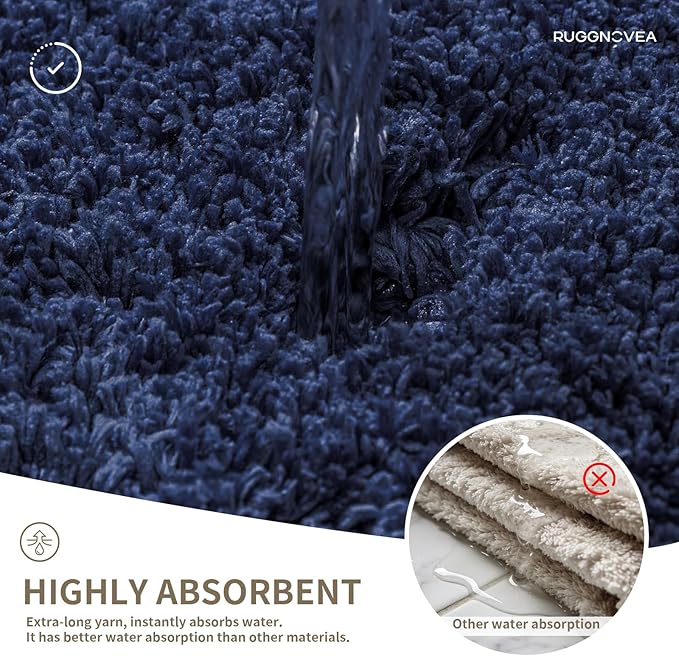 White Toilet Rugs U Shaped Washable, 24x22 Contour Bath Rugs for Toilet, Luxury Ultra Soft Microfiber U-Shaped Toilet Rug, Non Slip Absorbent Machine Washable Bathroom Mat for Toilet, Navy