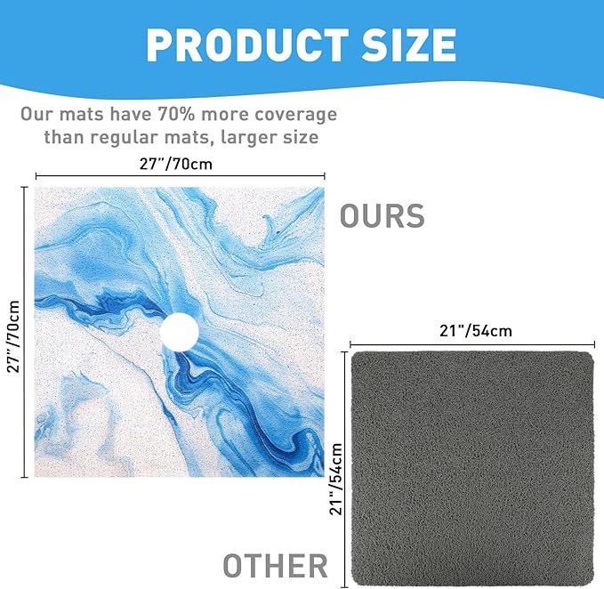 Square Shower Mat Non Slip: 27 x 27 Inch Extra Large Shower Mats with Drain Hole in Middle - PVC Loofah Anti Slip Shower Floor Matt for Inside Shower