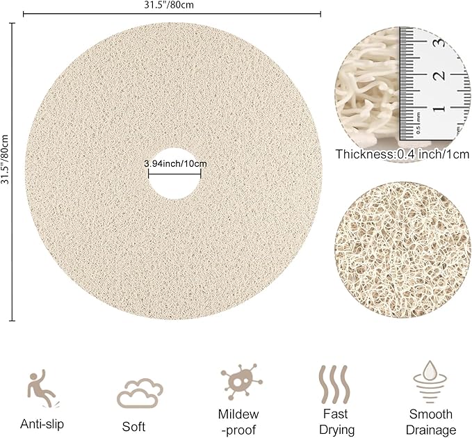 Shower Mat Non Slip, Round Shower Mat for Inside Shower, Non Slip Bathtub Mat, Fast Drying Bath Tub Mats, Loofah Mat for Shower Bathroom, Quick Drying, Resistant (Beige, 32 x 32 Inch)