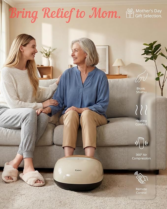 ibreo Shiatsu Foot Massager with Heat, Deep Kneading Therapy, Air Compression, Mother’s Day Gift for Mom, for Foot Neuropathy, Plantar Fasciitis, Tired & Pain Relief, for Men Women Size up to 13