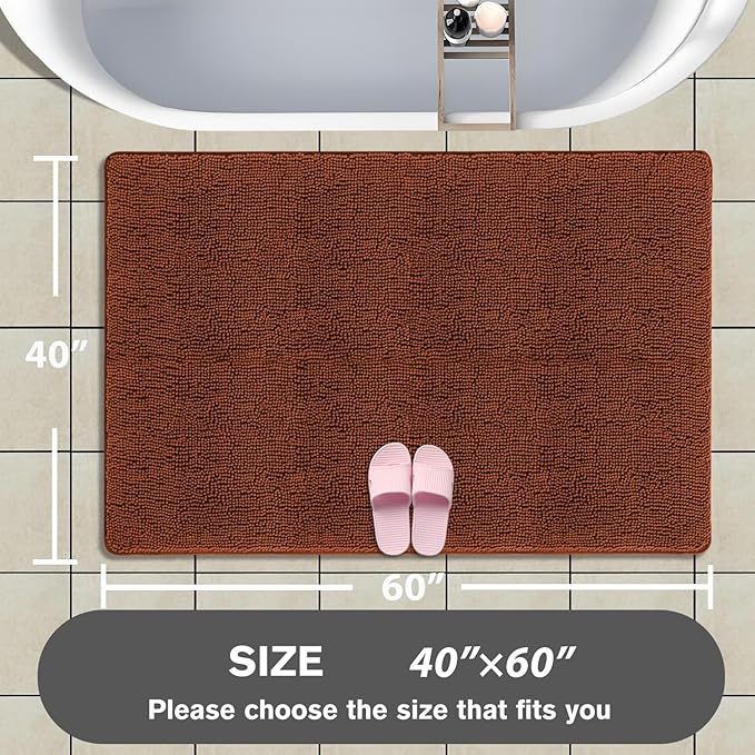 Bathroom Rugs 40 x 60 Inch – Extra Large Bath Mat | Absorbent and Washable Thick Chenille Bath Rugs Non-Slip Runner Rug for Bathroom, Shower, Tub(Rust)