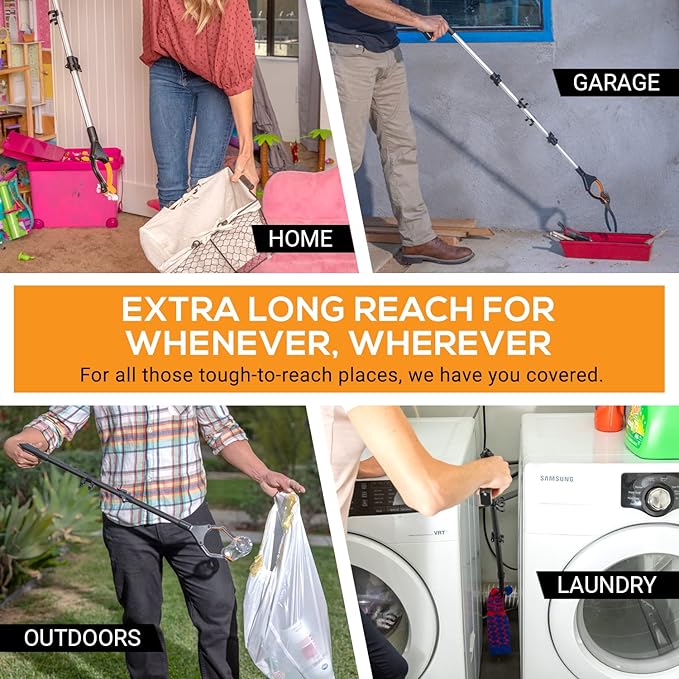 EZPIK® Grip Aid Tool Grabber Reacher + Magnets - Grabbers for Seniors, Trash Picker Upper Grabber - Trash Grabber Tool- Reacher Grabber Pickup Tool (Silver, 32″ (Pack of 2))