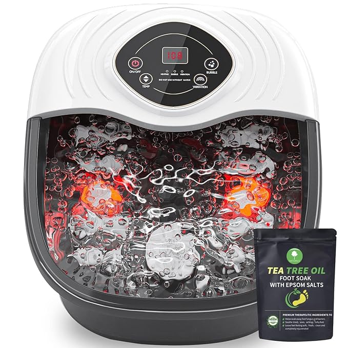 closewave Foot Spa Bath Massager with Heat, Red Light & Oxygen Bubbles,Shiatsu Rollers Epsom Salt Temperature Control, Relieves Stress and Feet Pain - Home Pedicure Soaking Tub Gift for Women/Men