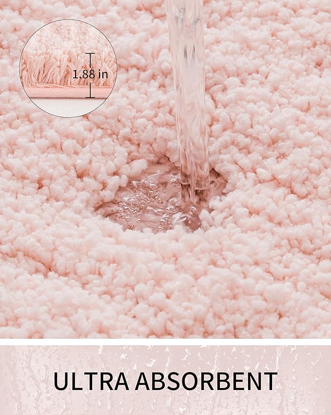 Bathroom Rugs Non Slip Washable, Ultra Thick Soft Microfiber Absorbent Bath Mats, High Density Foam Latex Non Slip Backing Bath Rugs, Fluffy Floor Carpet for Tub&Shower 24x17, Sakura