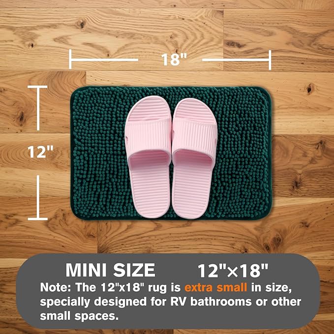 Small Bathroom Rug 12"x18" – Washable and Absorbent Bath Mat, Non Slip, Thick Soft Chenille Bath Rugs for Bathroom Floor, Shower, Sink, Dog mat(Dark Teal)