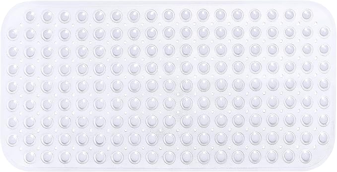 Large Non-Slip Bathtub & Shower Mat 31”x16” (Smooth/Non-Textured Tubs Only) Safe, Clean, Machine-Washable, Superior Grip&Drainage, Vinyl, Transparent Clear