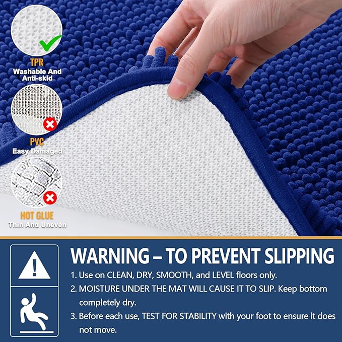 Arotive Bathroom Rugs 30x20, Extra Soft Absorbent Shaggy Chenille Bath Rugs, Machine Washable Rubber Backing Non-Slip Bath Mats for Bathroom Floor Tub and Shower, Home Decor Accessories, Royal Blue