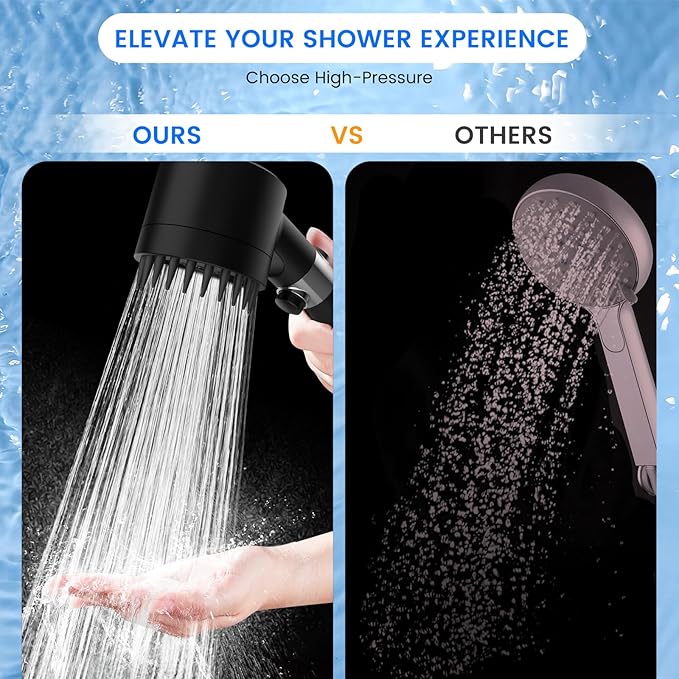 PWERAN Filtered Shower Head with Handheld, High Pressure 3 Spray Mode Showerhead with 18 Stage Water Softener Filters for Hard Water - Remove Chlorine-BLACK