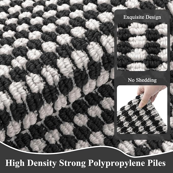 Ileading Laundry Room Runner Rug 2x5ft Non Slip Farmhouse Kitchen Floor Mats with Rubber Backing Machine Washable Indoor Doormat Low-Profile Carpet for Hallway Entryway(Black&White)