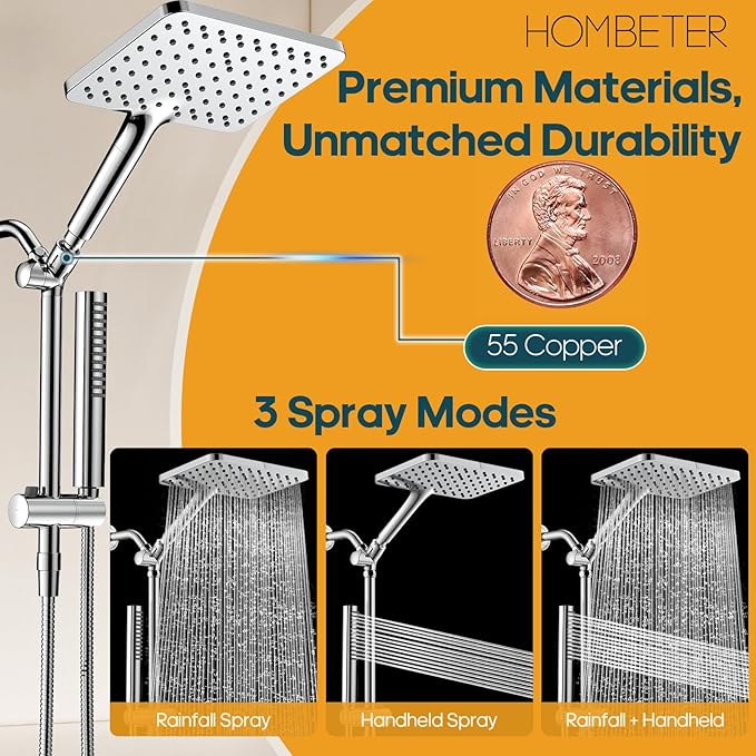 Filtered Shower Head with Handheld Spray Combo High Pressure Rain Shower Head Dual Shower Head with Filters - Removes Chlorine Height Adjustable & Built-in Power Wash