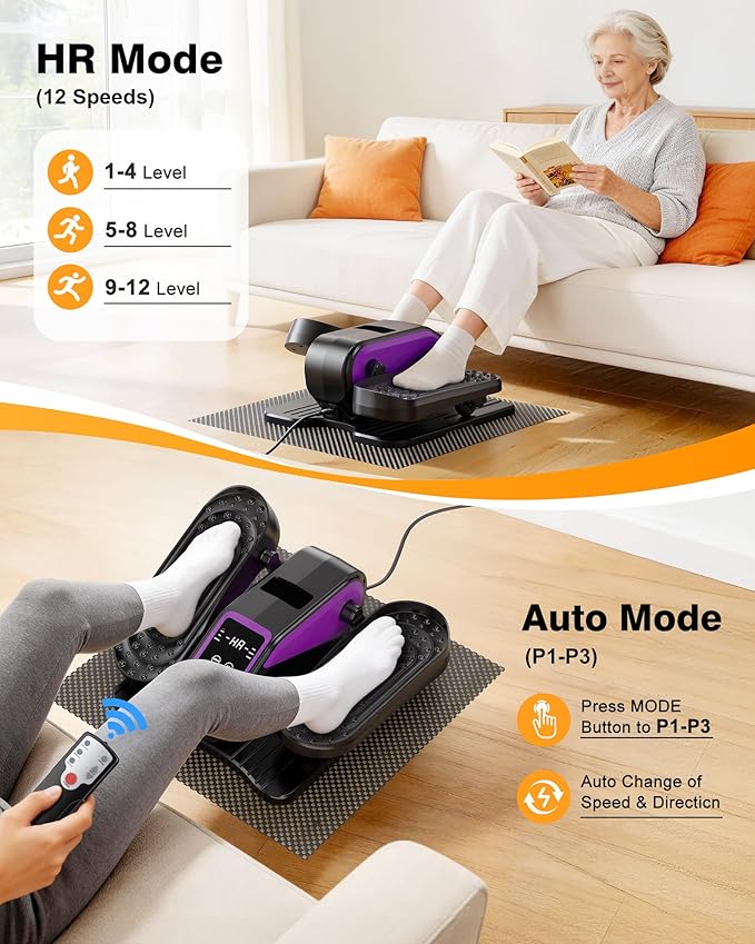 VIVURN® 023 Under Desk Elliptical Mini Electric Leg Exerciser for Senior, 12 Speeds RF Remote Display Monitor Non-Slip Mat, Quiet & Compact Seated Pedal Exerciser for Home Office Gift for Mom Dad