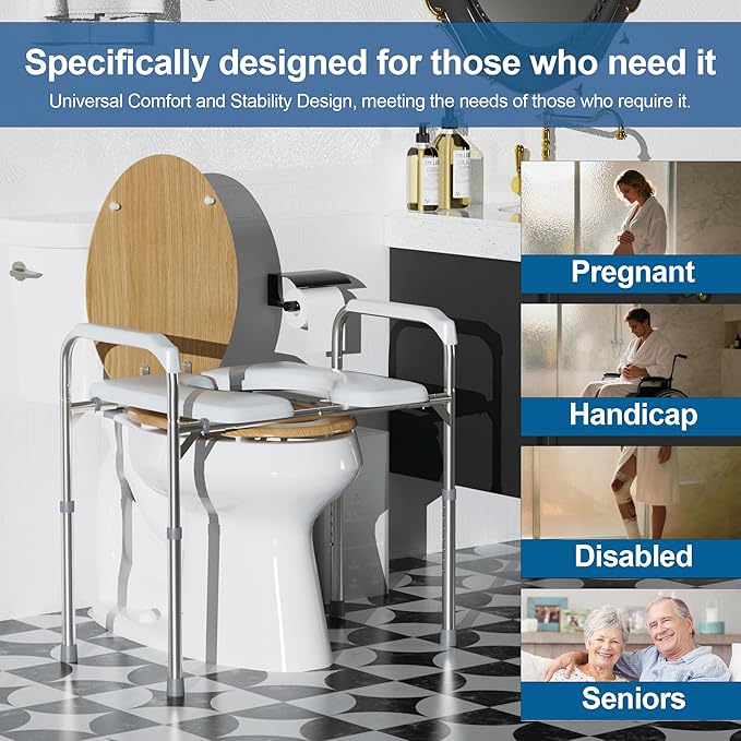 Deewow Raised Toilet Seat with Handles, Toilet Seat Riser for Seniors with Adjustable Height, up to 400lbs, Raised Toilet Seat for Elderly, Pregnant and Handicap, Fit Any Toilet, FSA/HAS Eligible