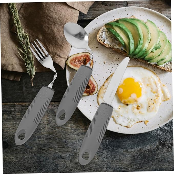LIFKOME 1Set Adaptive Utensils for Elderly Curved Handle Spoon and Fork Non Slip Design Easy to Use Tableware for Seniors for Weak Grip Rehabilitation
