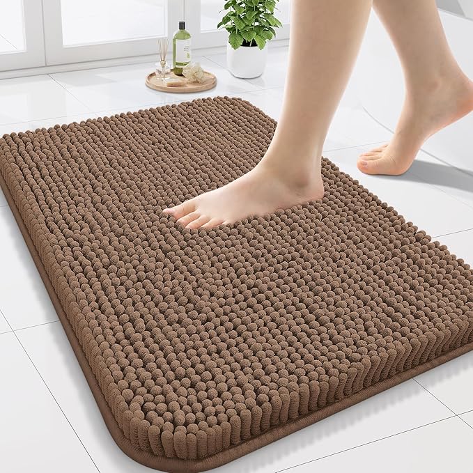 Arotive Bathroom Rugs 24x16, Extra Soft Absorbent Shaggy Chenille Bath Rugs, Machine Washable Rubber Backing Non-Slip Bath Mats for Bathroom Floor Tub and Shower, Home Decor Accessories, Mocha