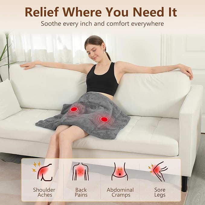 Large Weighted Heating Pad with Massager, HSA Electric Heating Pad for Back Pain Relif, 4.85LBS Heat Pad for Period Cramps with 2H Auto Off 3 Massager Levels and 3 Heating Levels, 18"x33" Dark Grey