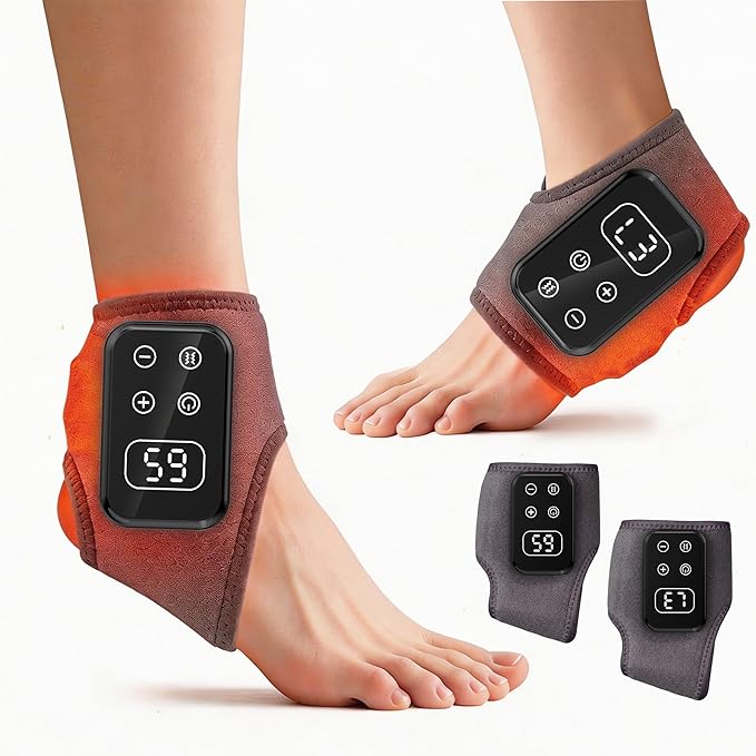 LOMONICA Foot Renew Massager for Neuropathy & Fatigue Relief – Cordless & Portable Foot and Ankle Massager with 5 Levels of Vibration & Heat for Heel, Arch, and Ankle Comfort – Ideal Gift (Gray 2pcs)
