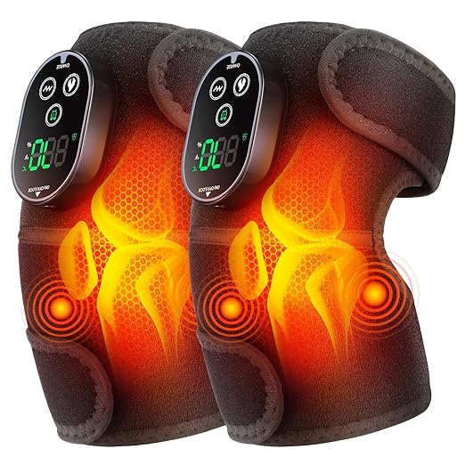 Cordless Heated Knee Massager with Vibration, FSA Eligible HSA Heated Knee Brace Wrap, Heating Shoulder Brace for Knee Elbow with 6 Heating Levels, 3 Massage Modes&Timer 2 Pack