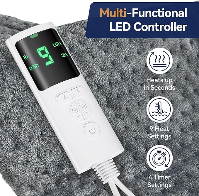 Extra Large Heating Pad for Back Pain Relief, 33"x17" Electric Heat Pad for Neck, Shoulders, Cramps, Menstrual Pain, 9 Heat Settings & 4 Auto-Off Timers, Soft Machine Wash Fabric, Gifts for Lover Gray