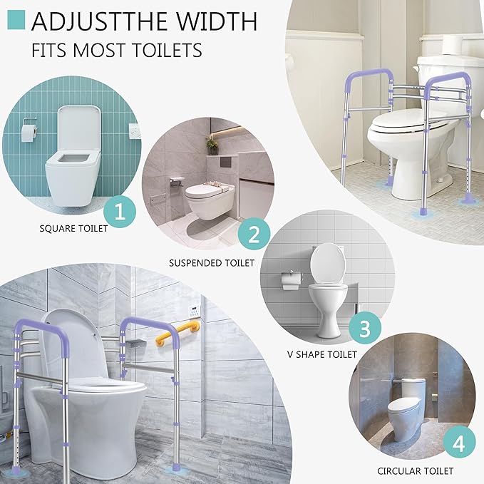 Lianjindun Toilet Safety Rails, Adjustable Toilet Frame for Elderly, Seniors, Handicap & Disabled, Foldable Handicap Toilet Handles Fit Any Toilets（Purple）