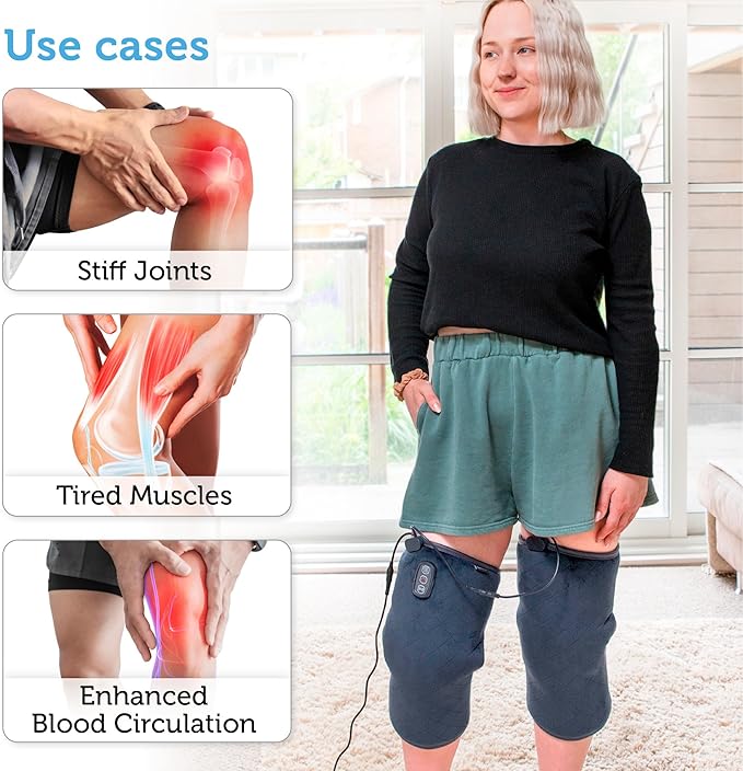 COMFIER Heated Knee Massager Heating Pad for Knee Pain Relief,Heat Knees Warmers Wrap with Massage and Vibration-Greige