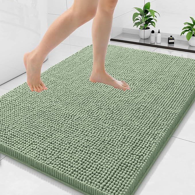 Arotive Bathroom Rugs 40x32, Extra Soft Absorbent Shaggy Chenille Bath Rugs, Machine Washable Rubber Backing Non-Slip Bath Mats for Bathroom Floor Tub and Shower, Home Decor Accessories, Sage Green
