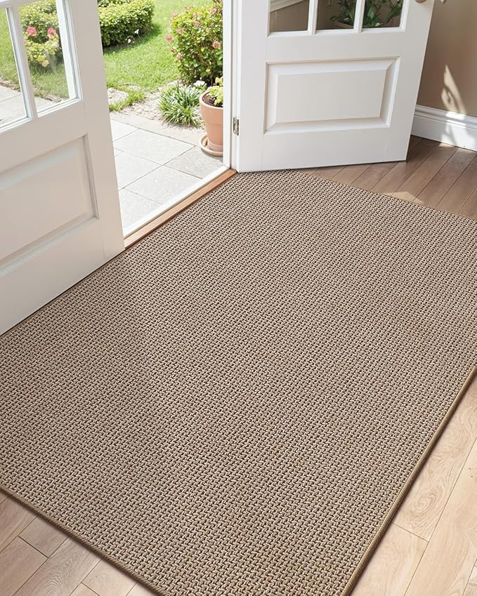 Color&Geometry Large Thin Front Door Mat Indoor Entrance Non Slip Rubber Backed, 36"x56" Indoor Door Mats for Entryway, Dirt Trapper Double Doormat, Washable Front Door Rugs, Dark Beige