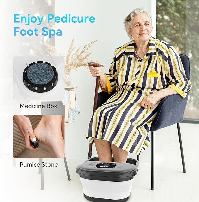 CuPiLo Foot Spa Bath Massager with Heat, Collapsible Foot Massager Spa Soaking Tub with Bubbles, Red Light, Pumice Stone, and Shiatsu Massage Rollers, Pedicure Foot Spa for Relaxation, Gifts