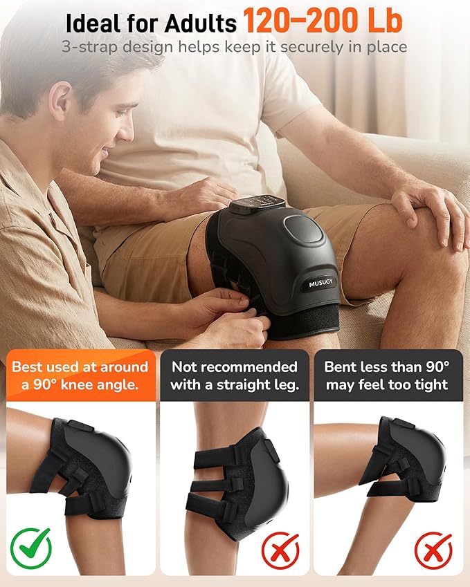 Knee Massager with Heat and Red Light Therapy : 4-in-1 Compression Massage with 14 Chambers & Vibration for Pain Relief, Cordless Home Office Use for Seniors and Active Adults, FSA-HSA Eligible