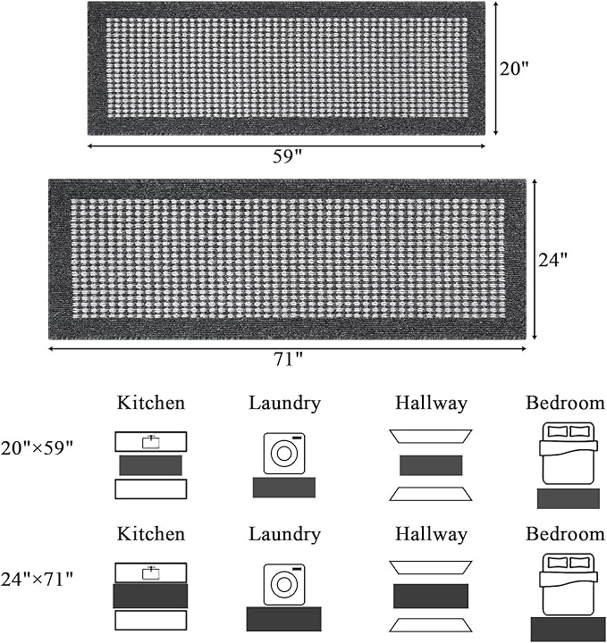 Ileading Laundry Room Runner Rug 2'x6' Non Slip Farmhouse Kitchen Floor Mats with Rubber Backing Machine Washable Black Indoor Decor Carpet for Bathroom Doormat Hallway Entryway Petmat Garage Balcony