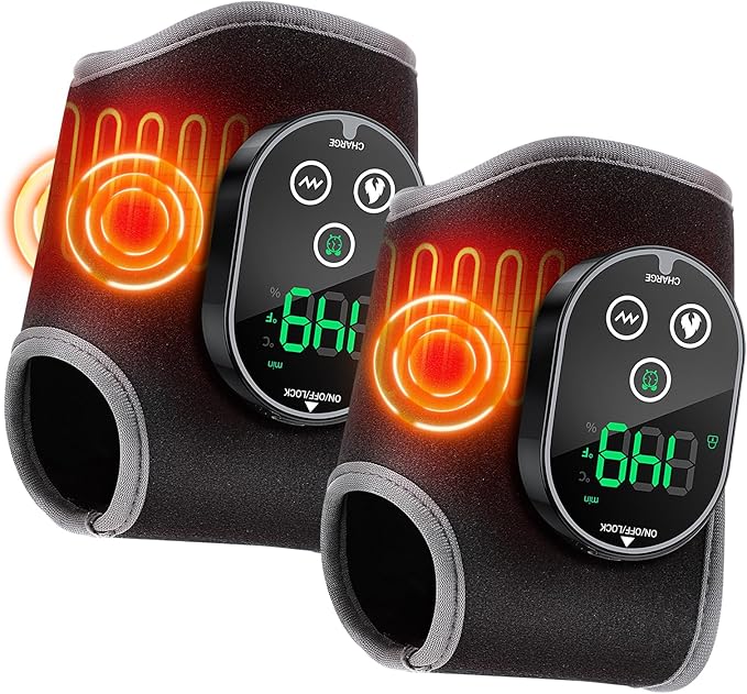 Ankle Massager, Cordless Ankle Heating Pad with Massage, Foot Massager with Heat, 3000mAh Rechargeable, 4 -Level Heats, Foot Heating Pad for Sports/Work/Travel (Black)
